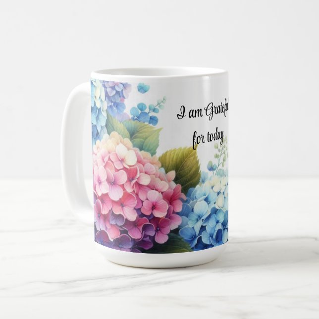 Dankbarkeit Wassercolor Hydrangeas Tasse (Vorderseite Links)
