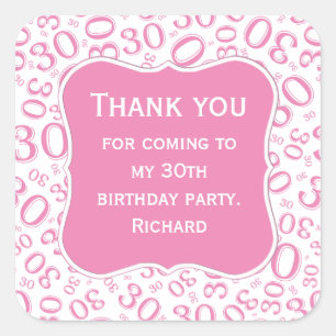 Danke: 30. Geburtstag Pink/White Number Pattern Quadratischer Aufkleber