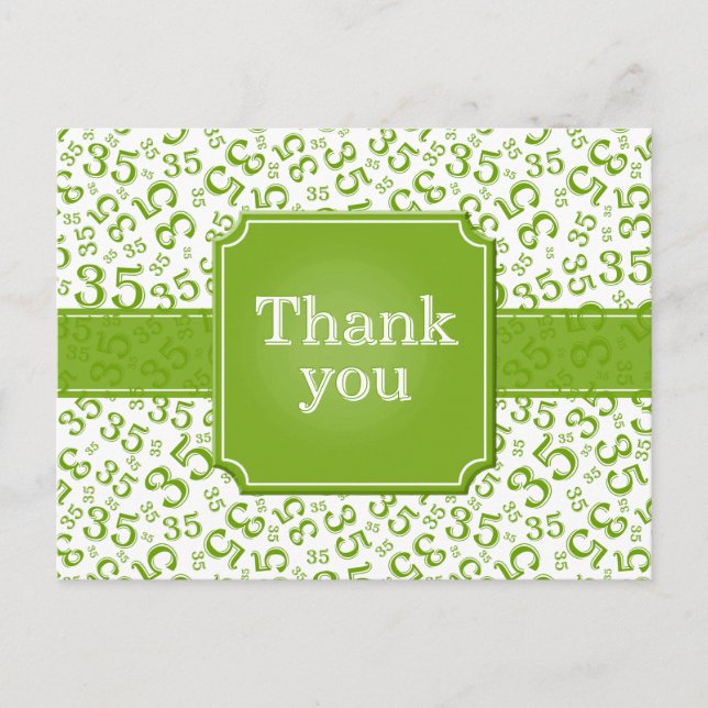 Danke 35 Zahlenmuster Grün/Weiß Postkarte (Vorderseite)