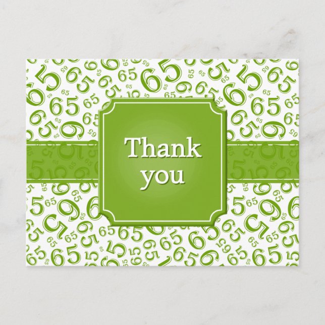 Danke 65 Zahlenmuster Grün/Weiß Postkarte (Vorderseite)