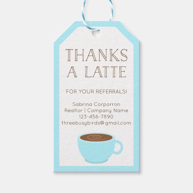Danke A Latte | Realtor | Lehrerbewertung Geschenkanhänger (Vorderseite)