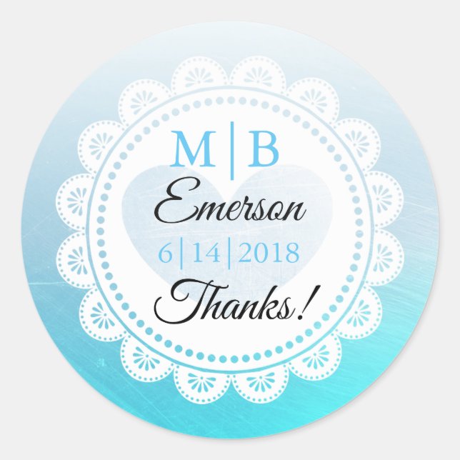 Danke an Aqua Blue Personalisiert Wedding Stickers (Vorderseite)