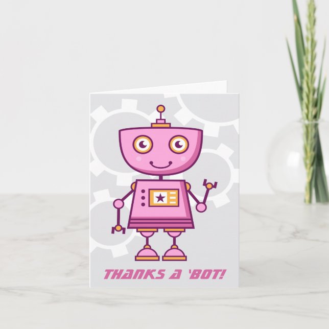 Danke an Bot Modern Pink Robot Girls Geburtstag (Vorderseite)