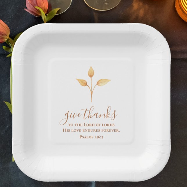 Danke an den minimalistischen Erntedank Pappteller (Give thanks scripture simple boho watercolor Thanksgiving dinner paper plate.)
