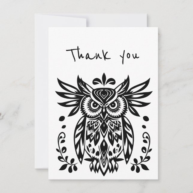 Danke an den Tribal Folk Art Owl Bird Karte (Vorderseite)