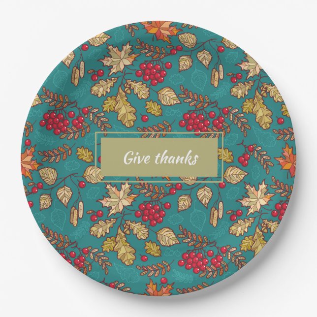 Danke an die Blätter Pattern Country Erntedank Pappteller (Vorderseite)