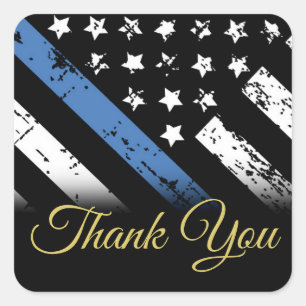Danke an die Polizei Blue Line Law Enforcement Quadratischer Aufkleber