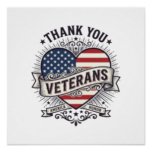 Danke an die Veteranen Patrioten-Herz Vektordesign Poster