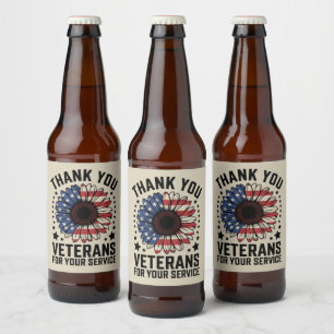 Danke an die Veteranen Sonnenblume Militärveterane Bierflaschenetikett