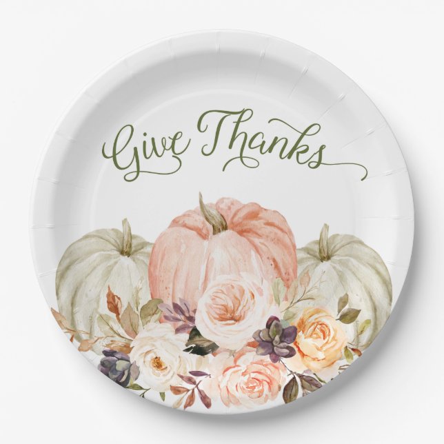Danke an Floral Pumpkin Paper Teller (Vorderseite)