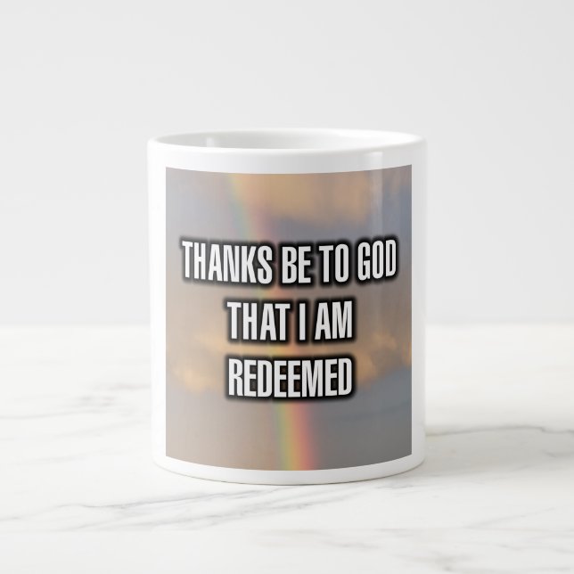 Danke an Gott, dass ich erlöst Tasse (Vorderseite)