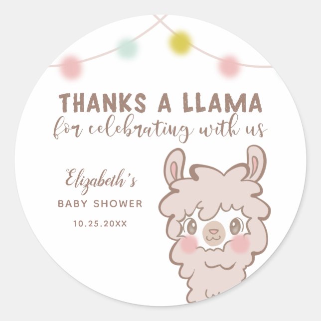 Danke an Llama Baby Dusche Gevor Runder Aufkleber (Vorderseite)