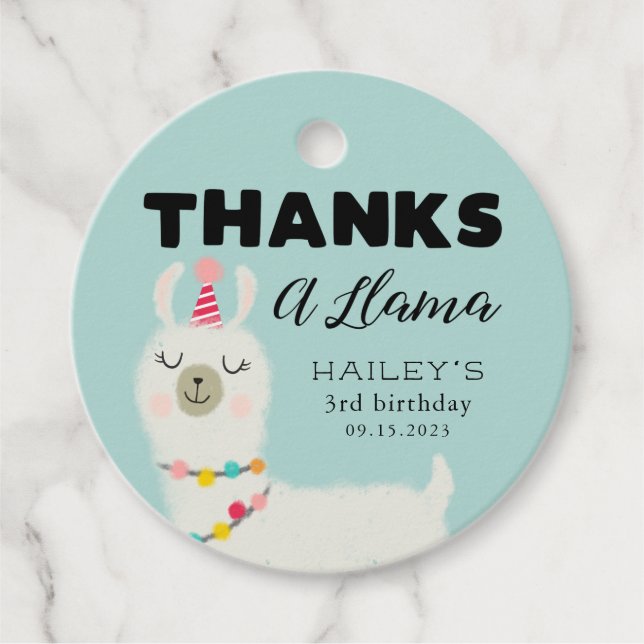 Danke an Llama Birthday Party Geschenkanhänger (Vorderseite)
