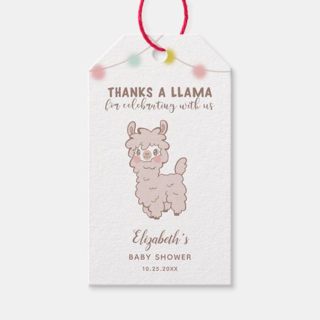 Danke an Llama Niedlich Baby Dusche Gefallen Geschenkanhänger (Vorderseite)