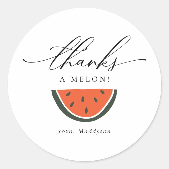 Danke an Melon Birthday Favor Runder Aufkleber (Vorderseite)