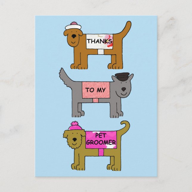 Danke an Pet Groomer Cartoon Hunde Postkarte (Vorderseite)