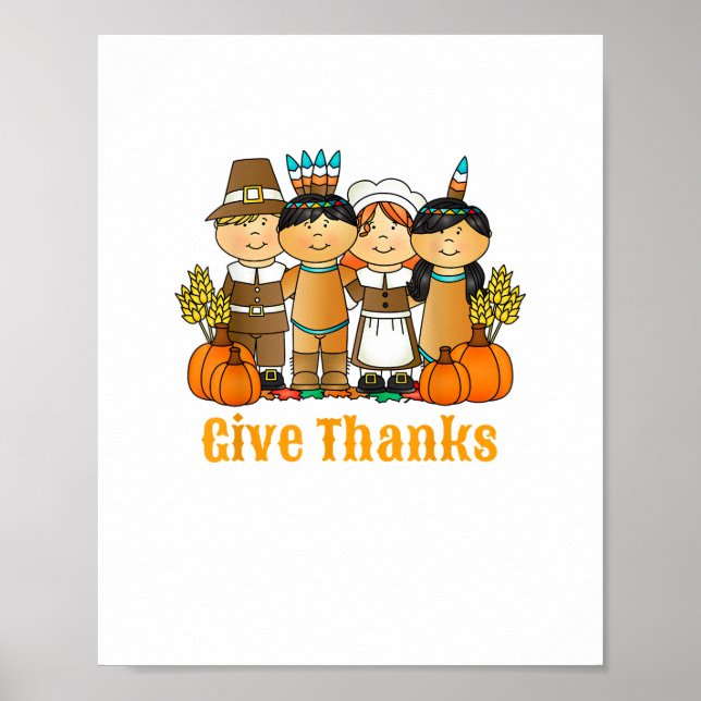 Danke an Pilgrim Indian Pumpkin Erntedank Poster (Vorne)