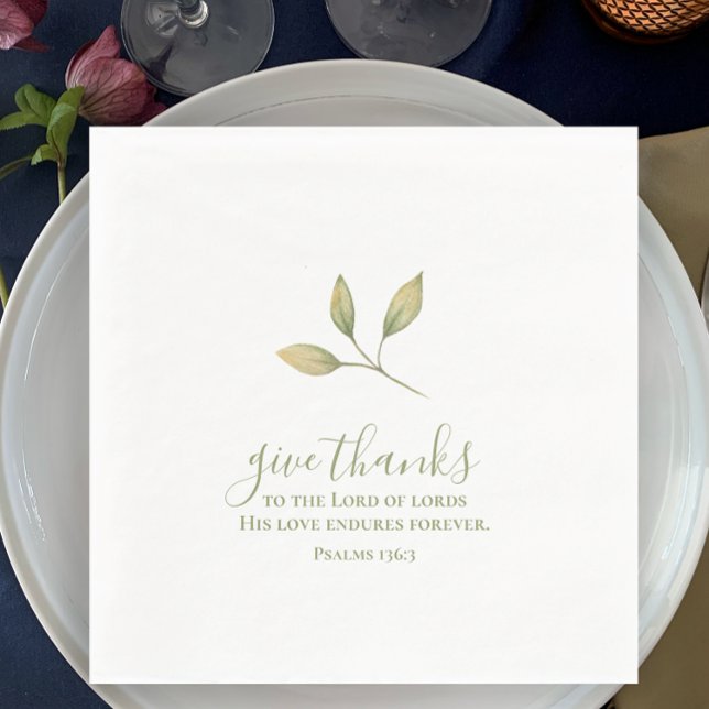 Danke an Simple Elegancolor Erntedank Serviette (Original hand painted watercolor greenery custom napkin. Give thanks Bible scripture Thanksgiving.)