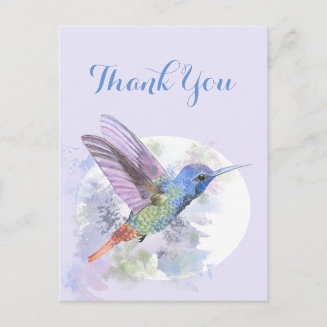 Danke an Watercolor Hummingbird Bird Postkarte (Vorderseite)