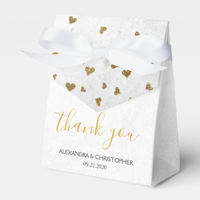 Danke an White Gold Foil Confetti Wedding Geschenkschachtel (Vorderseite)