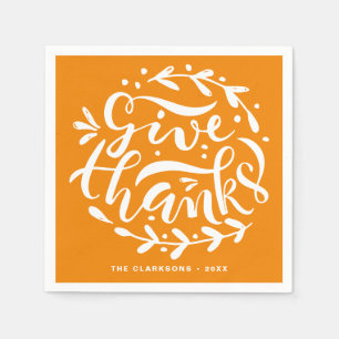 Danke an Wreath Erntedank Lettern Orange Serviette