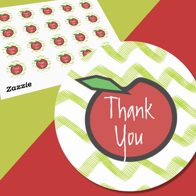 Danke Apple Teacher Zickzack Themed Stickers (Depiction of Sticker and Sheet Set)