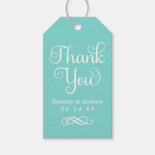 Danke Aqua Blau Kalligrafie Monogramm Geschenk Geschenkanhänger