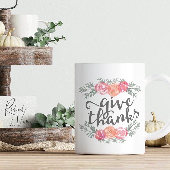 Danke | Aquarellblumen-Erntedank Kaffeetasse (Von Creator hochgeladen)