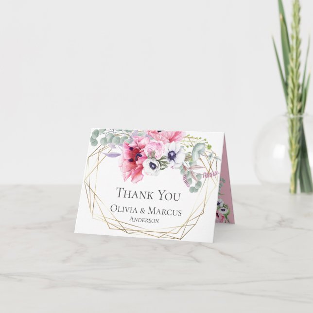 Danke | Aquarellfarben Pink Poppies Floral Bouquet (Vorderseite)