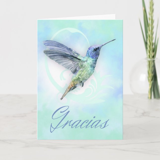 Danke auf spanisch - Aquarell-Kolibri-Karte (Vorderseite)