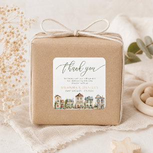 Danke-Aufkleber – It Takes a Village Baby Shower Quadratischer Aufkleber