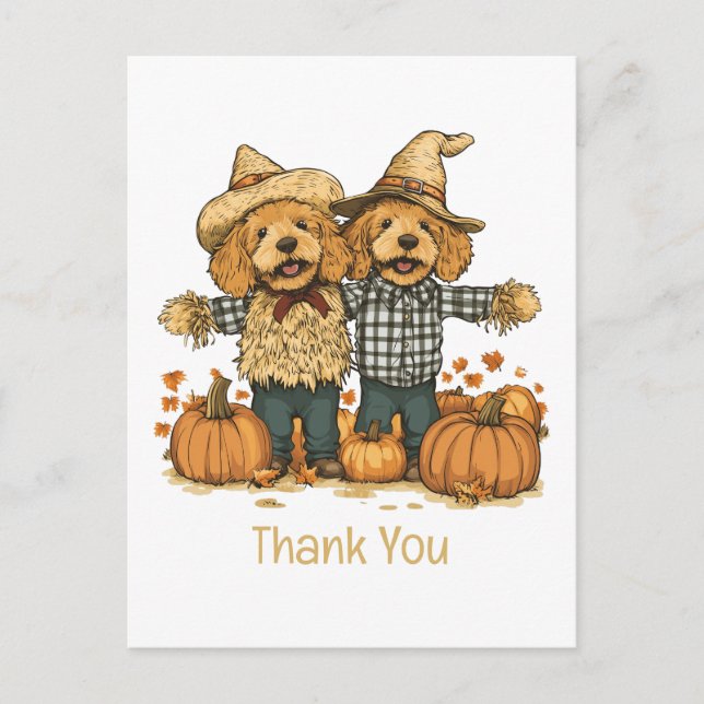 Danke Autumn Harvest Goldendoodle Hunde Postkarte (Vorderseite)