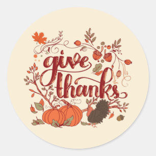 Danke Autumn Harvest, Turkey Erntedank Runder Aufkleber