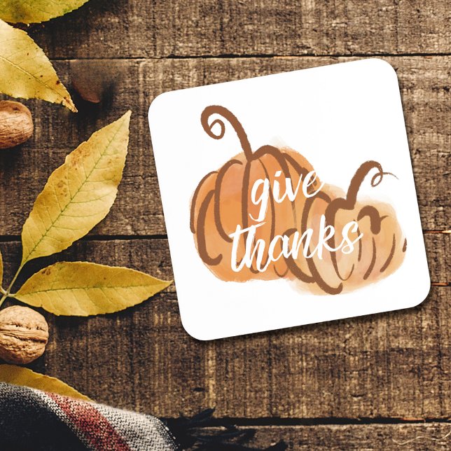 Danke Autumn Watercolor Pumpkin Erntedank Getränkeuntersetzer (Give Thanks Watercolor Pumpkin Thanksgiving Coaster)