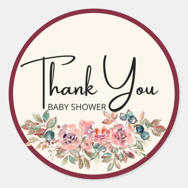 Danke, Baby Dusche Blumenstrauß Stickerfeder Runder Aufkleber (Vorderseite)