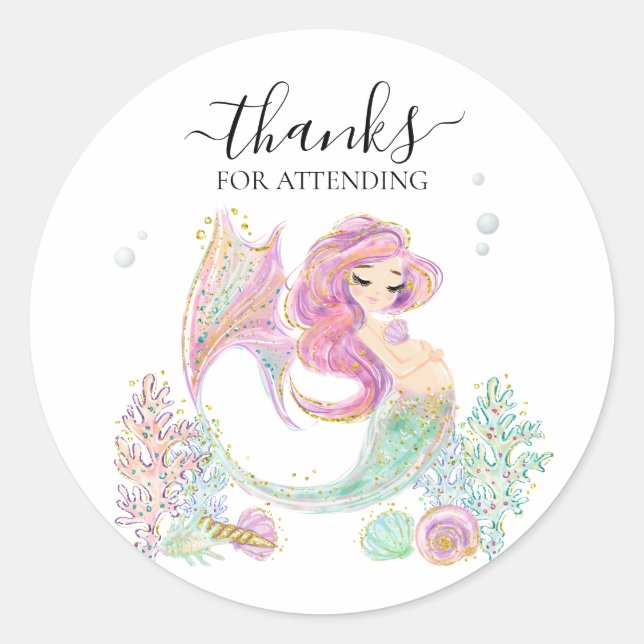 Danke Baby Dusche Mermaid Runder Aufkleber (Vorderseite)