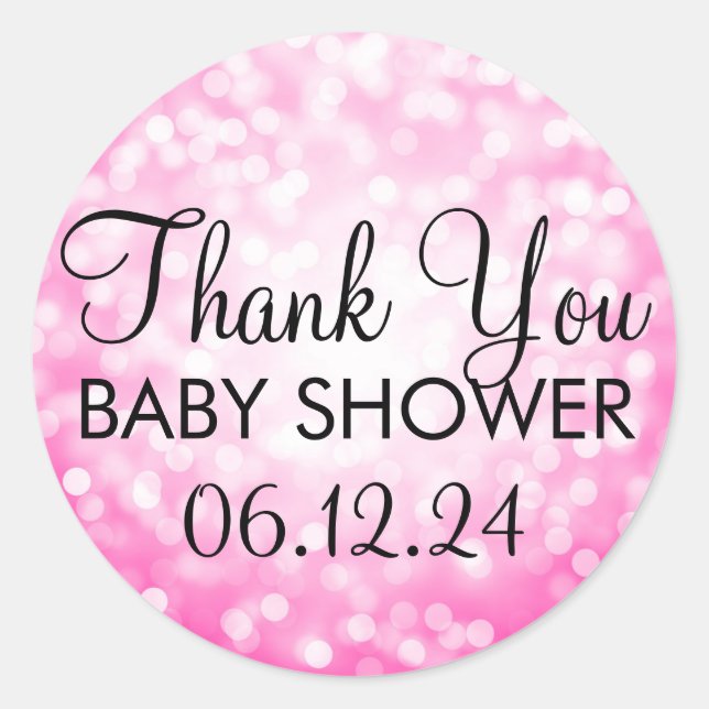 Danke Baby Dusche Pink Glitzer Lights Runder Aufkleber (Vorderseite)