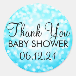 Danke Baby Dusche Türkis Glitzer Lights Runder Aufkleber