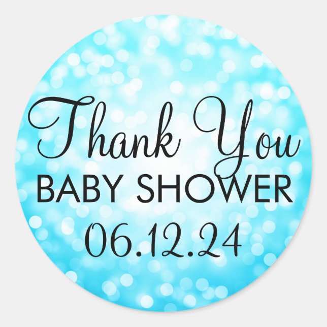 Danke Baby Dusche Türkis Glitzer Lights Runder Aufkleber (Vorderseite)