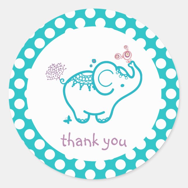 Danke - Baby Elephant und Blume Runder Aufkleber (Vorderseite)
