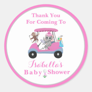 Danke Baby Girl Golfing Elephant & Monkey Runder Aufkleber