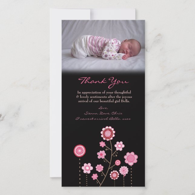 Danke, Baby-Mädchen-Rosa-Foto-Karten-Schablone zu Dankeskarte (Vorderseite)