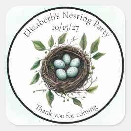 Danke Baby Nesting Party Bird Nest Quadratischer Aufkleber