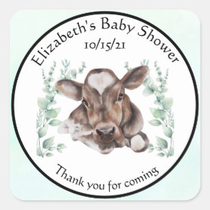 Danke Baby-Party Babykuh Kalb Eukalyptus Quadratischer Aufkleber
