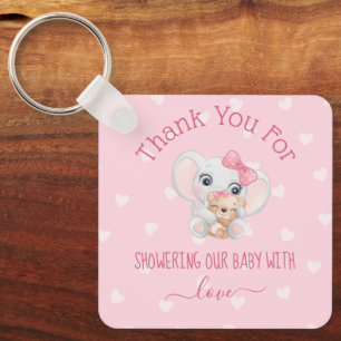 Danke Baby Shower Mädchen rosa Herzen Elefant  Schlüsselanhänger