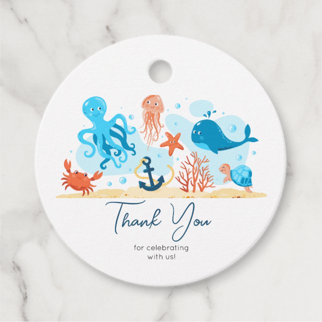 Danke Babydusche. Niedliche Unterwasserwelt Geschenkanhänger (Vorderseite)