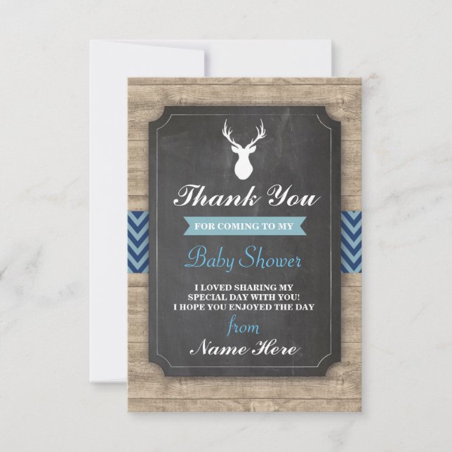 Danke Babyparty-Hirsch-Karten-blauer Junge Einladung (Vorderseite)