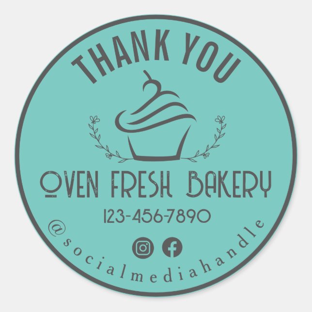 Danke, Bäckerei Cupcake Minze Green Runder Aufkleber (Vorderseite)