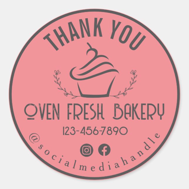 Danke, Bäckerei Cupcake Pink Runder Aufkleber (Vorderseite)