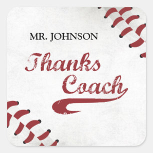 Danke Baseball Coach Large Grunge Baseball Quadratischer Aufkleber